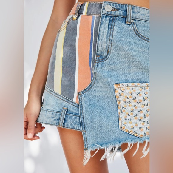 Urban Outfitters BDG Striped Patchwork Denim Mini Skirt - Picture 1 of 14
